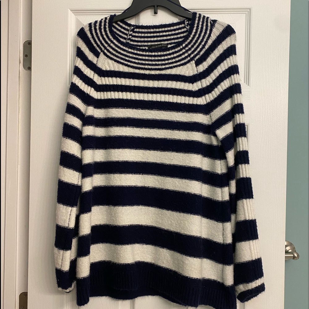 Blue and white striped maternity sweater